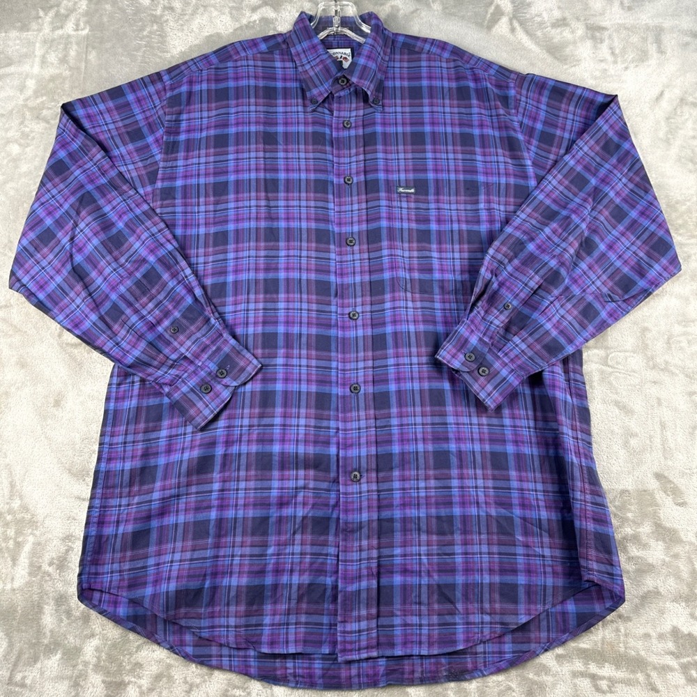 Faconnable Shirt Mens M Button-Down Purple Plaid Cotton EUC